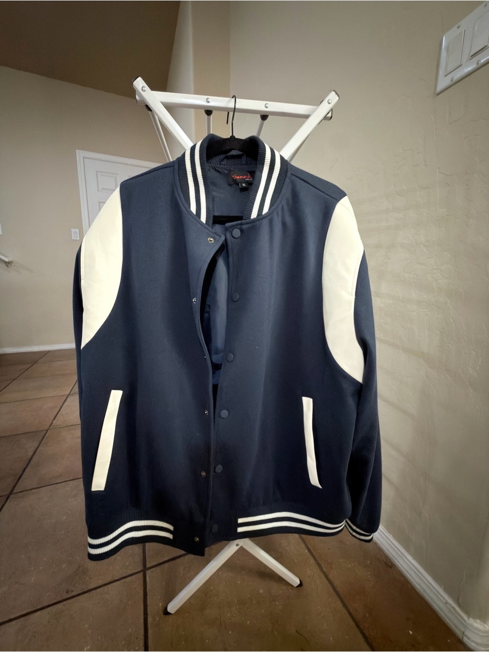 Diamond Supply Men's Navy and White Varsity Jacket